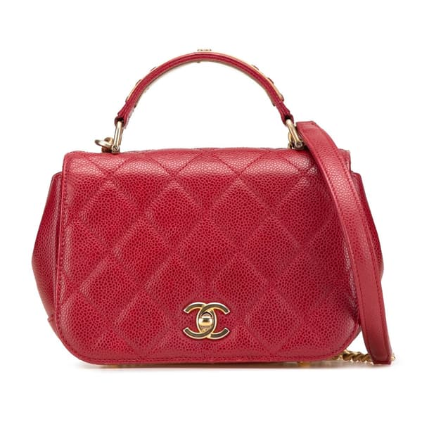 Pre-owned Chanel Mini Quilted Caviar Carry Around Flap Red