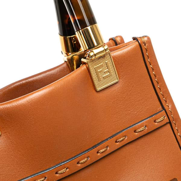 Pre-owned Fendi Mini Leather Sunshine Shopper Tote Brown