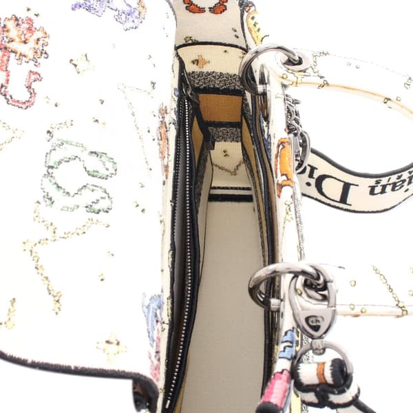 Pre-owned Dior Medium Embroidered Canvas Pixel Zodiac Lady D Lite White