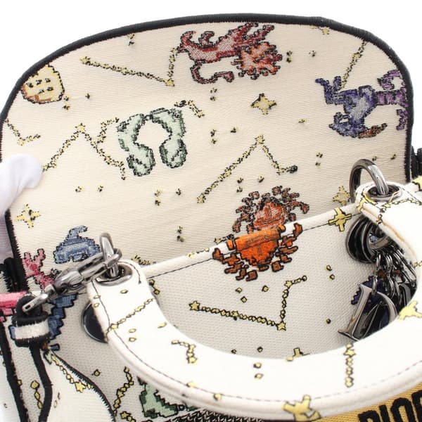 Pre-owned Dior Medium Embroidered Canvas Pixel Zodiac Lady D Lite White
