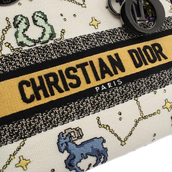 Pre-owned Dior Medium Embroidered Canvas Pixel Zodiac Lady D Lite White