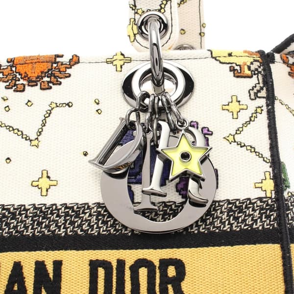 Pre-owned Dior Medium Embroidered Canvas Pixel Zodiac Lady D Lite White