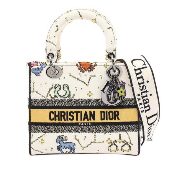 Pre-owned Dior Medium Embroidered Canvas Pixel Zodiac Lady D Lite White