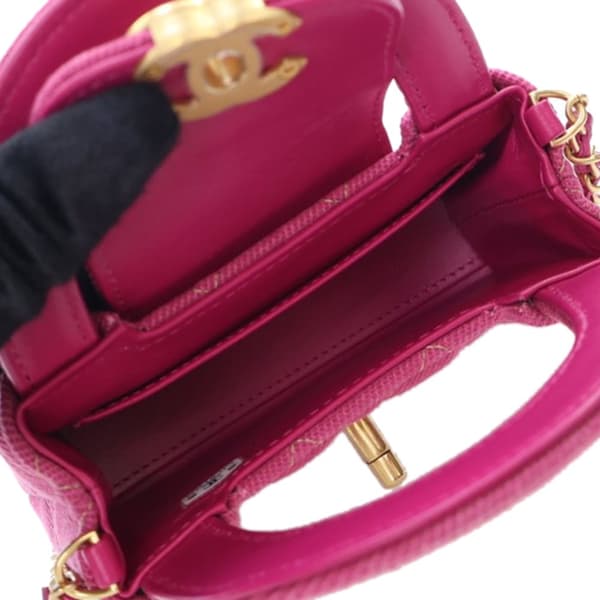 Pre-owned Chanel Nano Quilted Denim Kelly Shopper Bag Pink