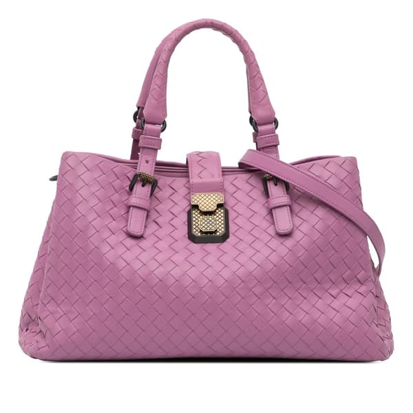 Pre-owned Bottega Veneta Small Nappa Intrecciato Roma Satchel Purple