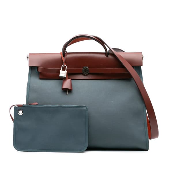 Pre-owned Hermès Toile Herbag Zip 39 Blue