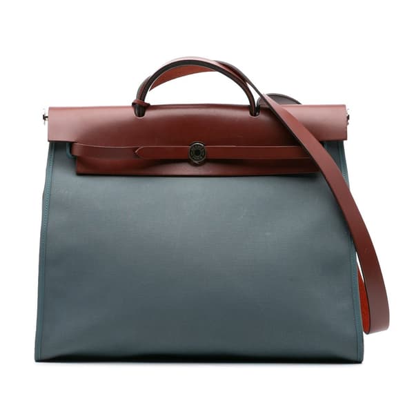 Pre-owned Hermès Toile Herbag Zip 39 Blue