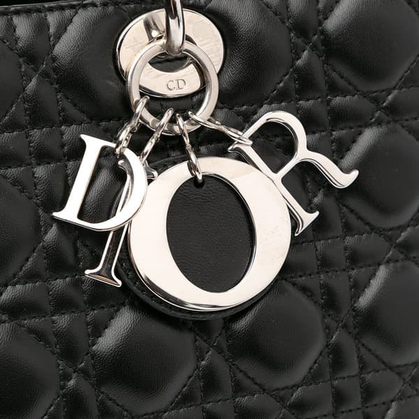 Pre-owned Dior Large Lambskin Cannage Lady Dior Black