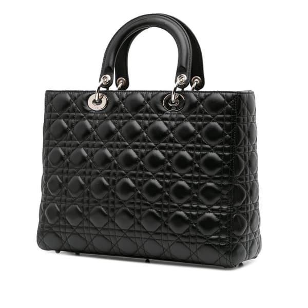 Pre-owned Dior Large Lambskin Cannage Lady Dior Black