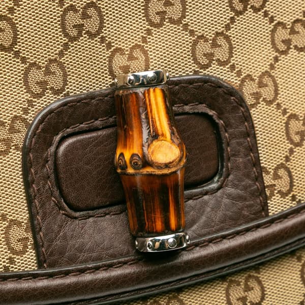 Pre-owned Gucci Large GG Canvas Bamboo Satchel Brown