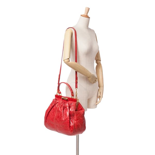 Pre-owned Miu Miu Nappa Frame Lux Top Handle Red
