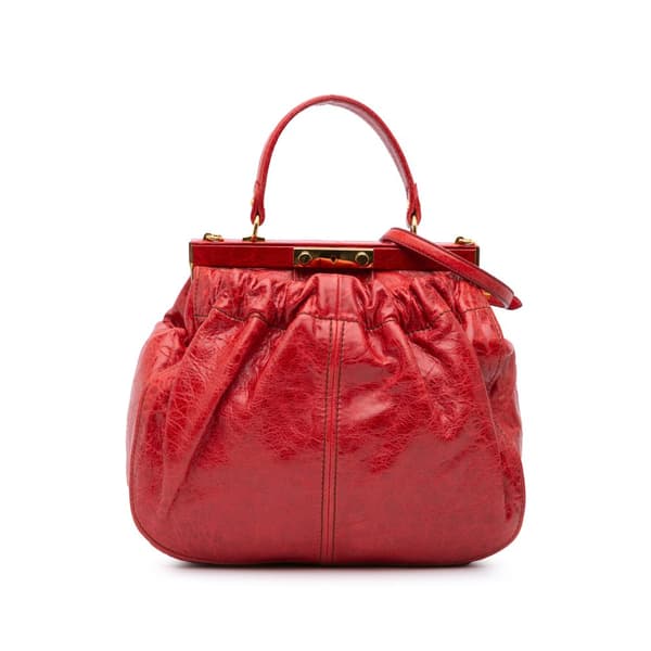 Pre-owned Miu Miu Nappa Frame Lux Top Handle Red