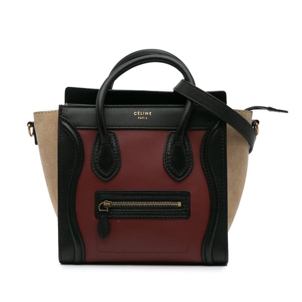 Pre-owned Celine Nano Tricolor Leather Luggage Tote Red