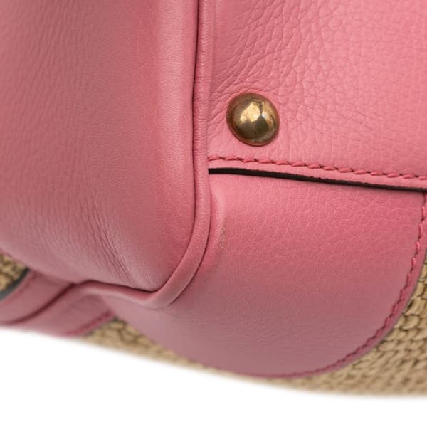 Pre-owned Gucci Small Raffia Bamboo Shopper Satchel Brown