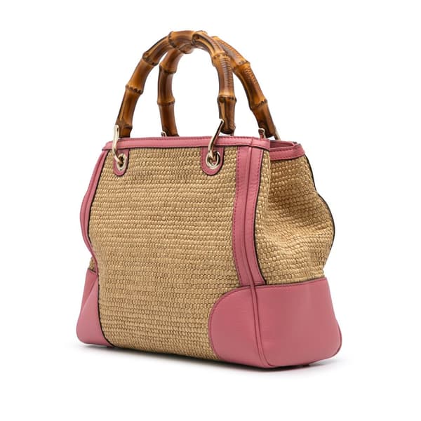 Pre-owned Gucci Small Raffia Bamboo Shopper Satchel Brown
