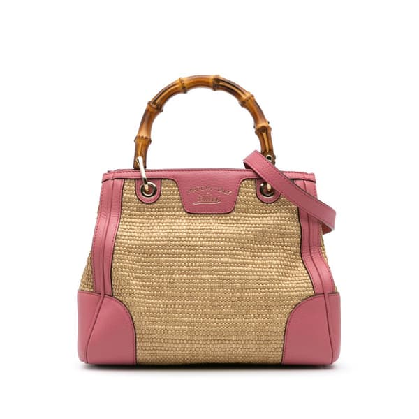 Pre-owned Gucci Small Raffia Bamboo Shopper Satchel Brown