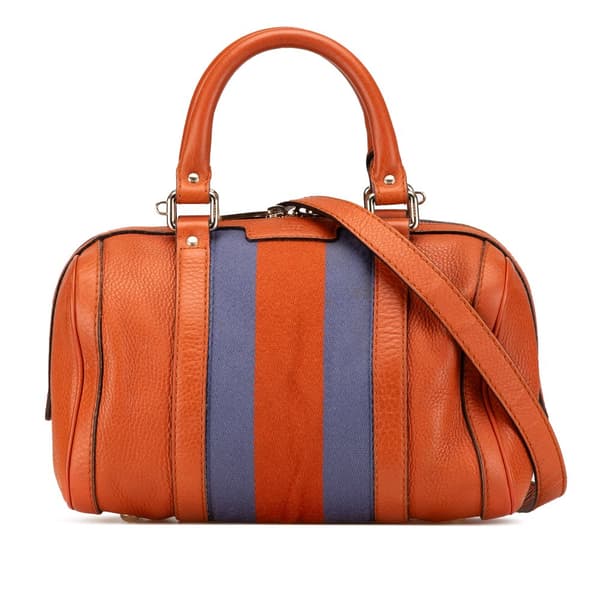 Pre-owned Gucci Small Leather Web Joy Boston Bag Orange