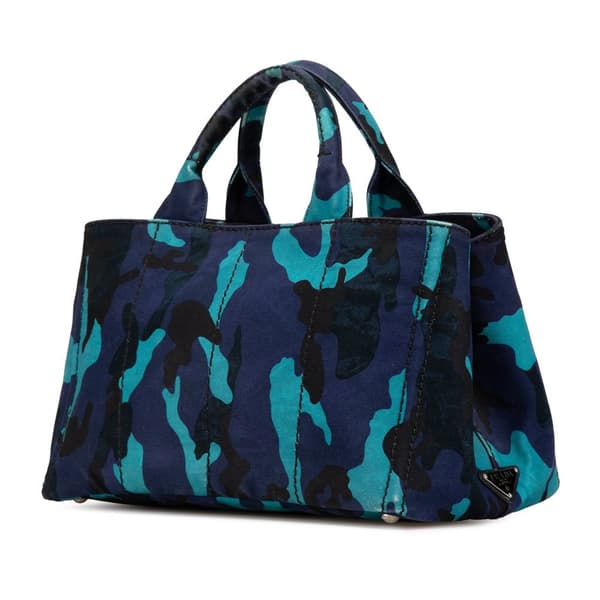 Pre-owned Prada Canvas Camouflage Canapa Logo Satchel Blue