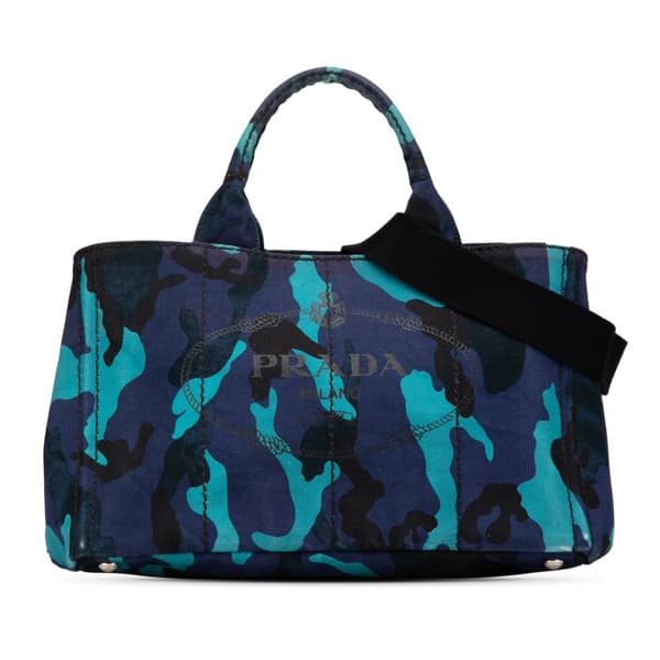 Pre-owned Prada Canvas Camouflage Canapa Logo Satchel Blue