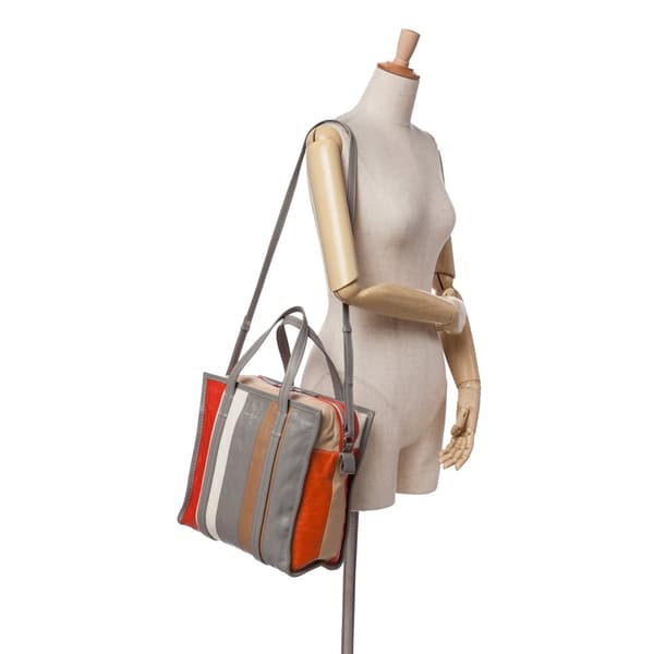 Pre-owned Balenciaga M Lambskin Bazar Shopper Satchel Gray