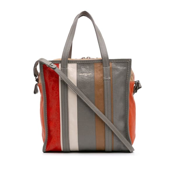 Pre-owned Balenciaga M Lambskin Bazar Shopper Satchel Gray