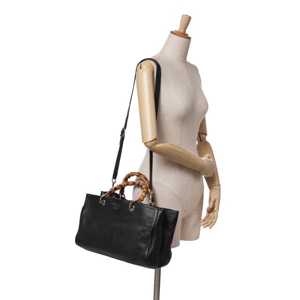 Pre-owned Gucci Medium Calfskin Bamboo Shopper Satchel Black