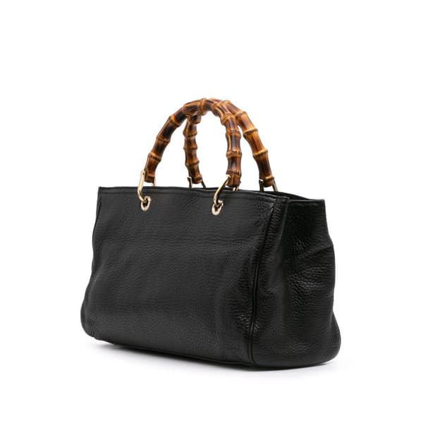 Pre-owned Gucci Medium Calfskin Bamboo Shopper Satchel Black