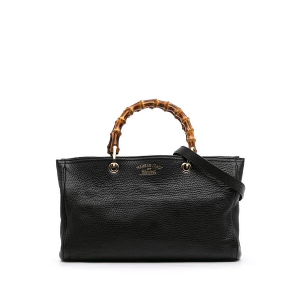 Pre-owned Gucci Medium Calfskin Bamboo Shopper Satchel Black
