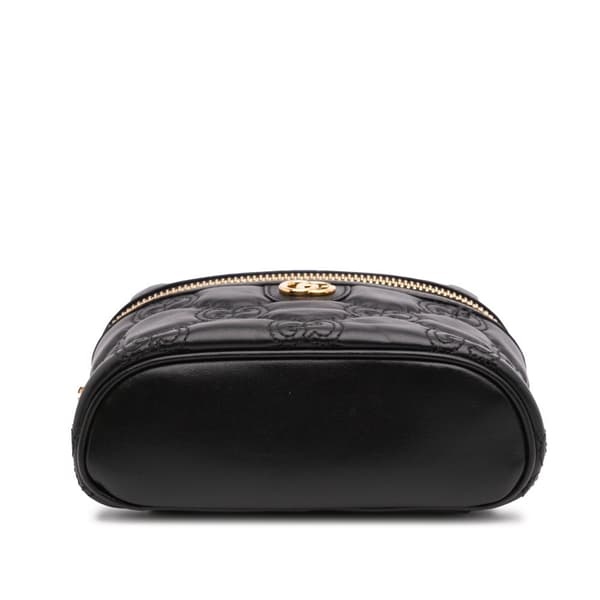 Pre-owned Gucci Mini GG Marmont Matelasse Leather Top Handle Vanity Chain Bag Black