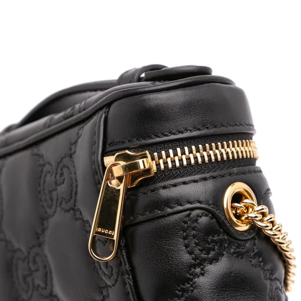 Pre-owned Gucci Mini GG Marmont Matelasse Leather Top Handle Vanity Chain Bag Black