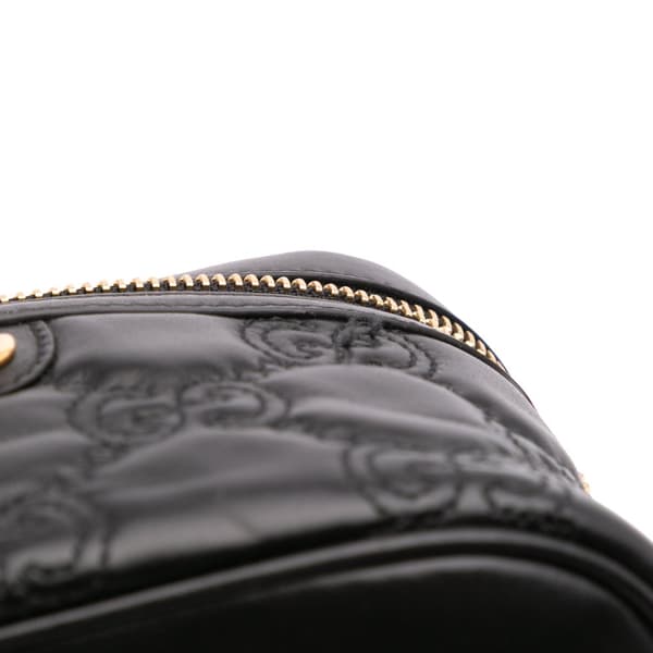 Pre-owned Gucci Mini GG Marmont Matelasse Leather Top Handle Vanity Chain Bag Black