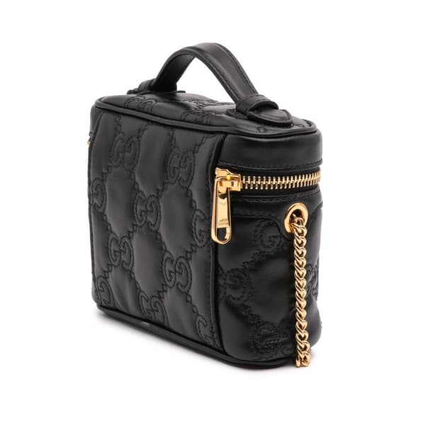 Pre-owned Gucci Mini GG Marmont Matelasse Leather Top Handle Vanity Chain Bag Black