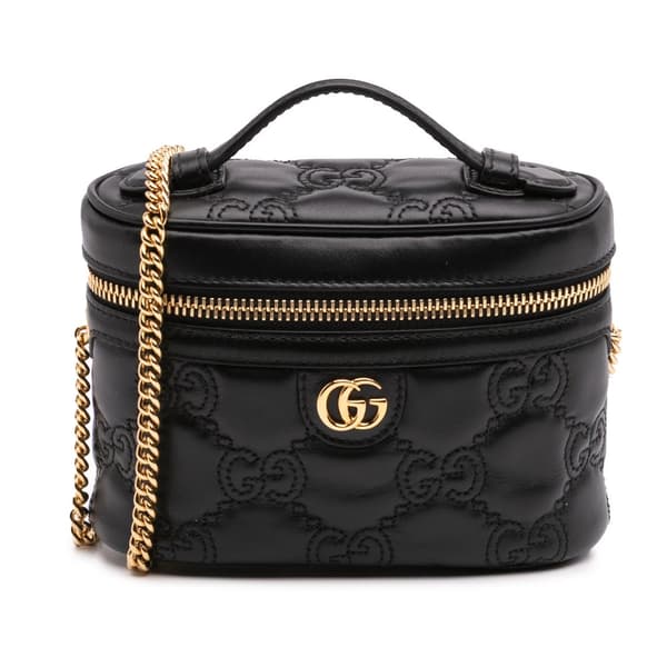 Pre-owned Gucci Mini GG Marmont Matelasse Leather Top Handle Vanity Chain Bag Black