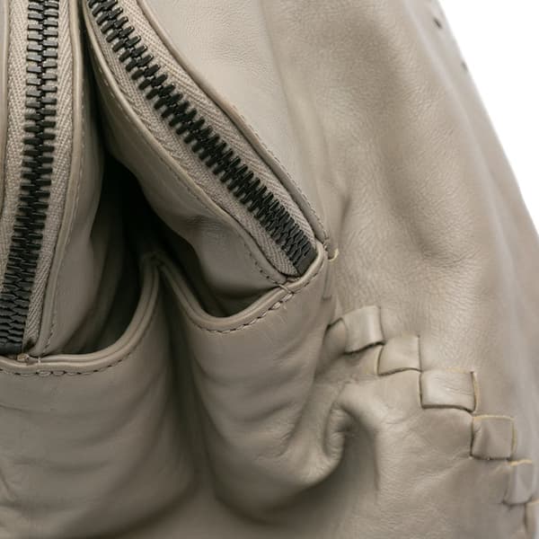 Pre-owned Bottega Veneta Large Leather Intrecciato Leggero Satchel Gray