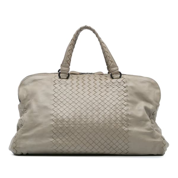 Pre-owned Bottega Veneta Large Leather Intrecciato Leggero Satchel Gray