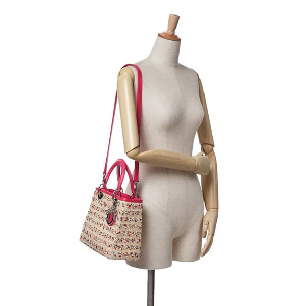 Pre-owned Dior Medium Woven Raffia Lady Dior Brown