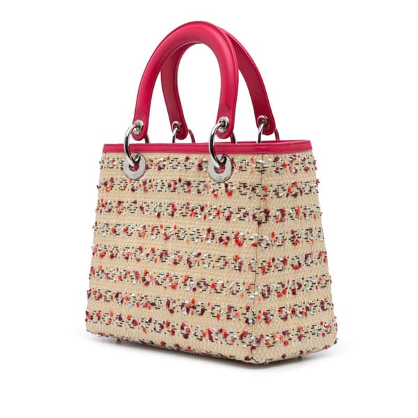 Pre-owned Dior Medium Woven Raffia Lady Dior Brown