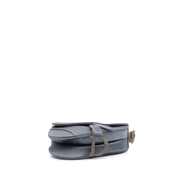 Pre-owned Dior Mini Satin Crystal Embellished Saddle Gray