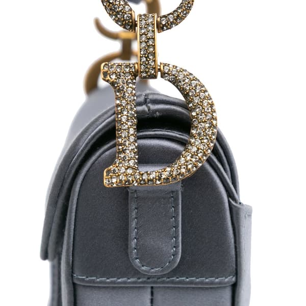 Pre-owned Dior Mini Satin Crystal Embellished Saddle Gray