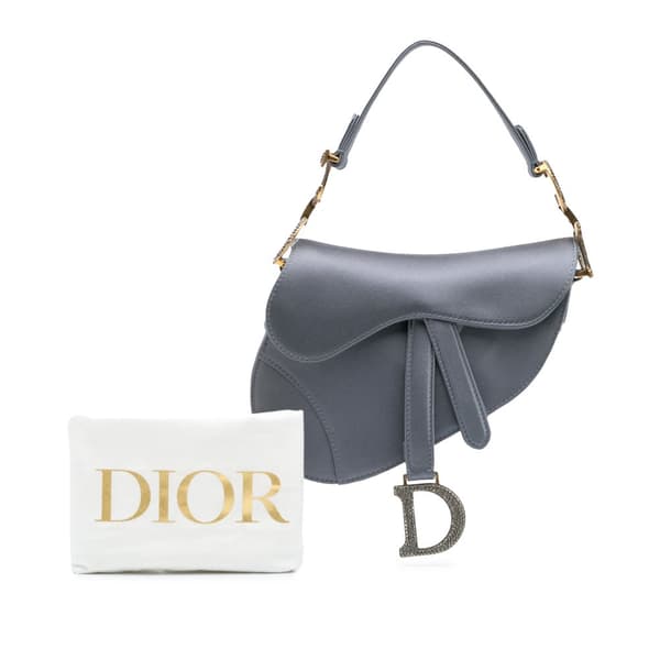 Pre-owned Dior Mini Satin Crystal Embellished Saddle Gray