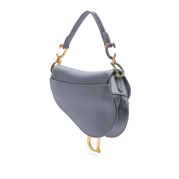Pre-owned Dior Mini Satin Crystal Embellished Saddle Gray