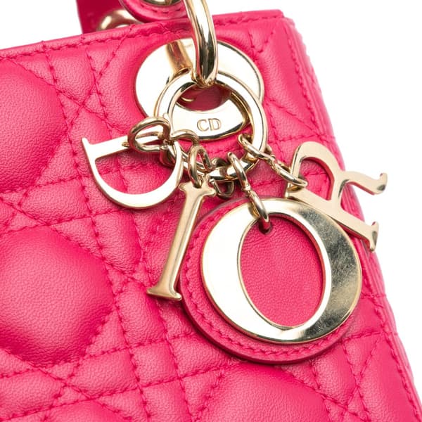 Pre-owned Dior Mini Lambskin Cannage Lady Dior Pink