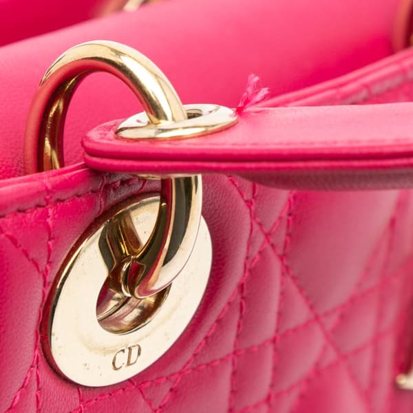 Pre-owned Dior Mini Lambskin Cannage Lady Dior Pink