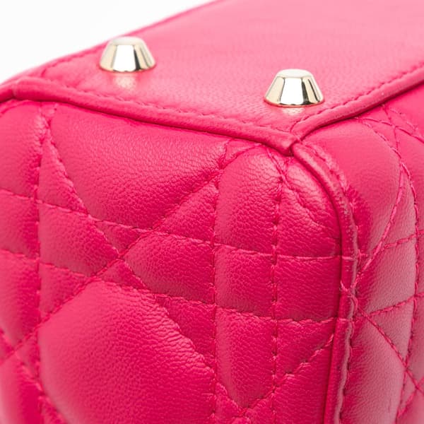 Pre-owned Dior Mini Lambskin Cannage Lady Dior Pink