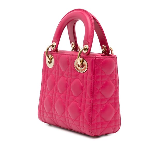 Pre-owned Dior Mini Lambskin Cannage Lady Dior Pink