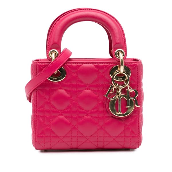 Pre-owned Dior Mini Lambskin Cannage Lady Dior Pink