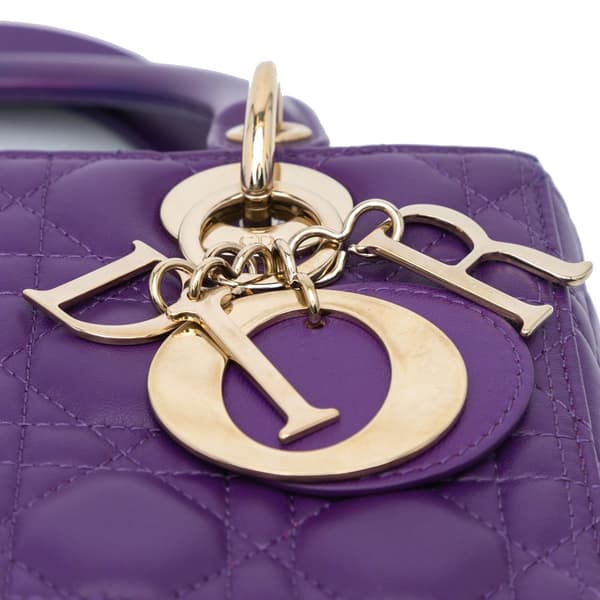 Pre-owned Dior Medium Lambskin Cannage Lady Dior Purple