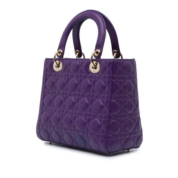 Pre-owned Dior Medium Lambskin Cannage Lady Dior Purple