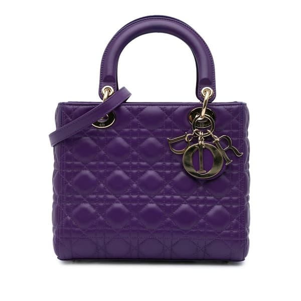 Pre-owned Dior Medium Lambskin Cannage Lady Dior Purple