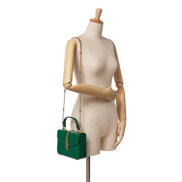 Pre-owned Gucci Patent Sylvie 1969 Satchel Green